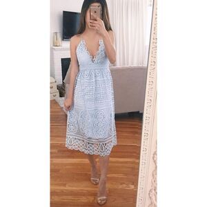 Bardot Size S/6 Blue Versailles Lace Midi Dress Spaghetti Straps Cocktail